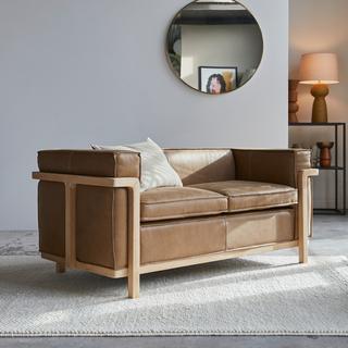 Tikamoon Sofa aus massivem Eichenholz und Leder Cheyenne ,2-Sitzer Cobbelwood  