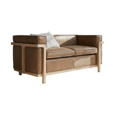 Sofa aus massivem Eichenholz und Leder Cheyenne ,2-Sitzer Cobbelwood