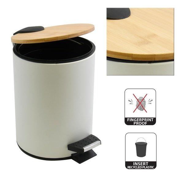 spirella Pattumiera da bagno a pedale Acciaio e bambù ADONIS 5L bianco  