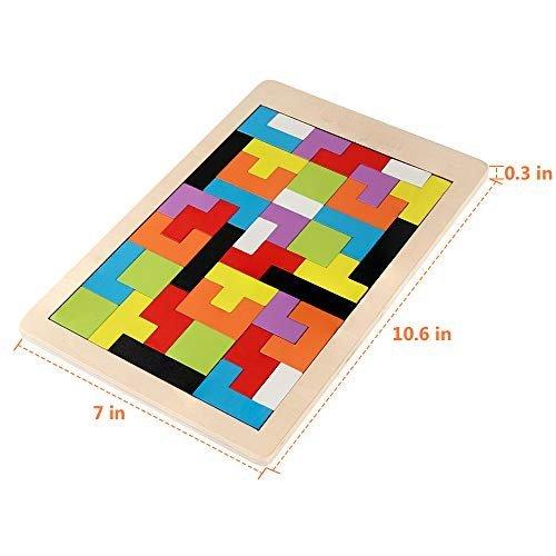 Activity-board  Puzzle en Bois 40 Pièces Tangram Puzzle Jouet d'entraînement Cérébral pour Enfants, Boîte de Puzzle en Bois Jeu de Cerveau Bloc de Construction Intelligence Éducative 