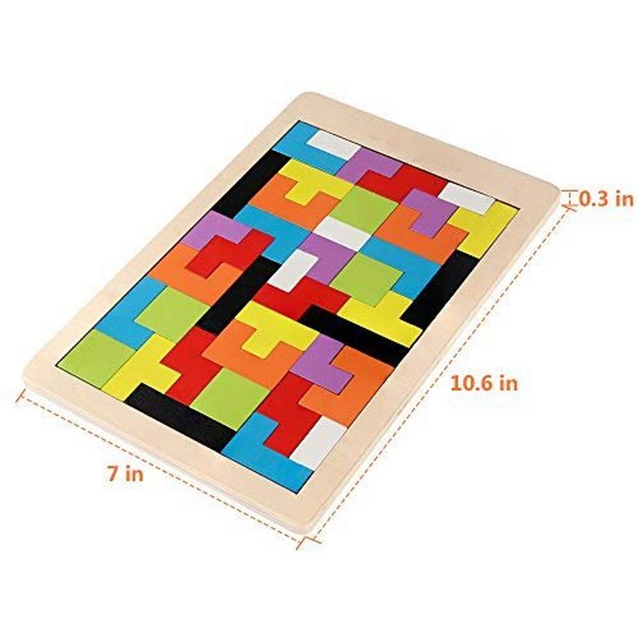 Activity-board  Puzzle en Bois 40 Pièces Tangram Puzzle Jouet d'entraînement Cérébral pour Enfants, Boîte de Puzzle en Bois Jeu de Cerveau Bloc de Construction Intelligence Éducative 