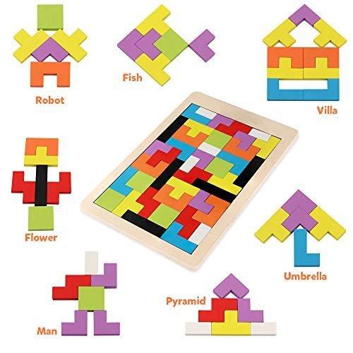 Activity-board  Holzpuzzle 40 Stück Tangram Puzzle Gehirntraining Spielzeug für Kinder, Holzpuzzle Box Gehirn Spiel 