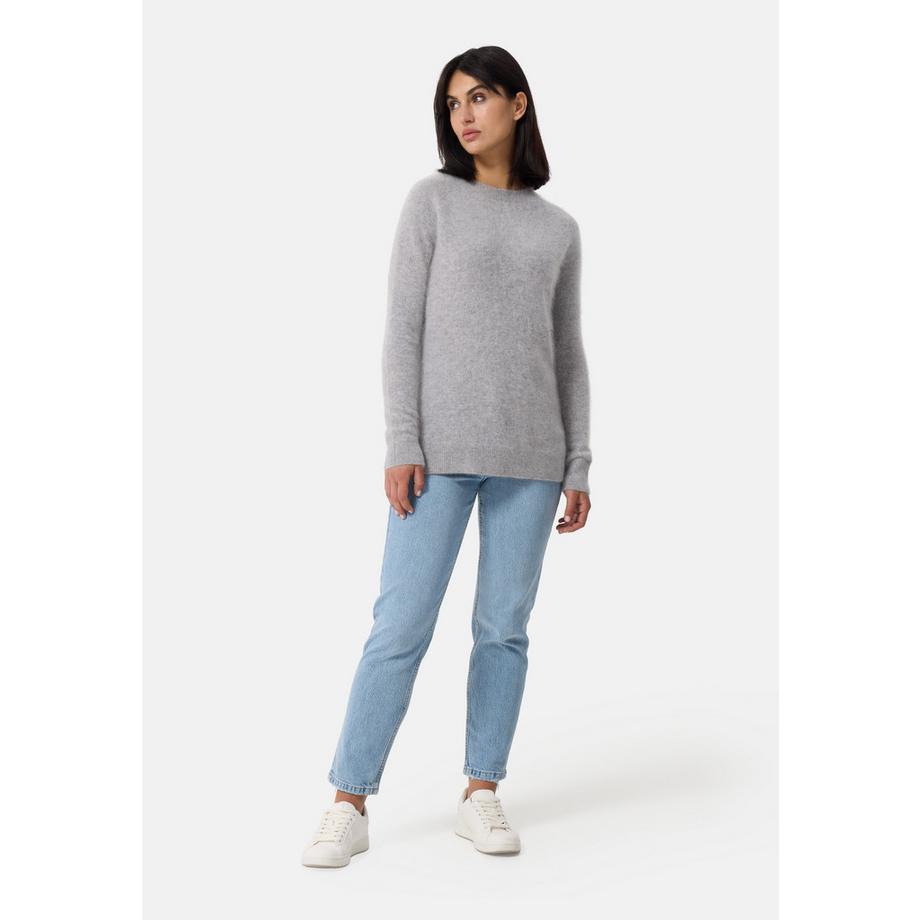 CASH-MERE.CH Brushed Kaschmir Rundhals Pullover mit Seitenschlitzen  