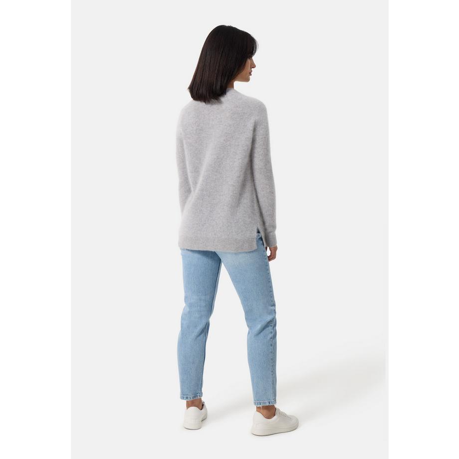 CASH-MERE.CH Brushed Kaschmir Rundhals Pullover mit Seitenschlitzen  