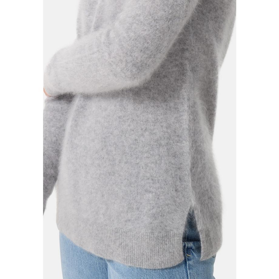 CASH-MERE.CH Brushed Kaschmir Rundhals Pullover mit Seitenschlitzen  
