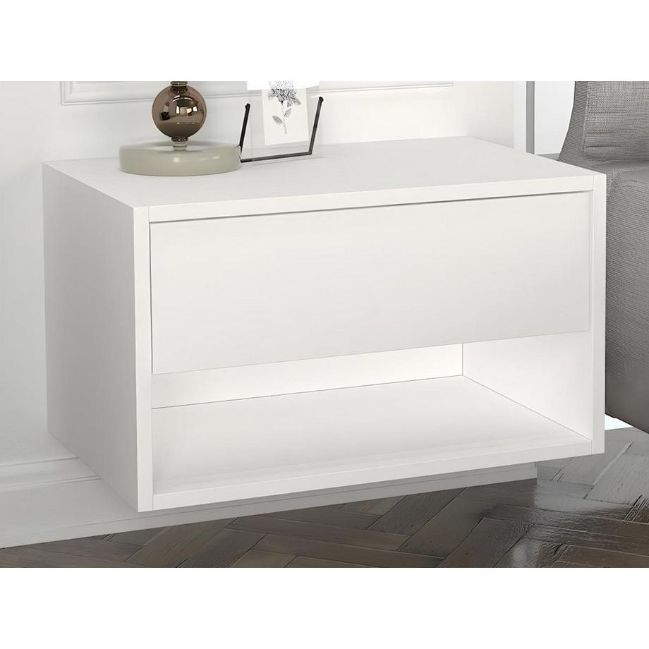 Vente-unique Lot de 2 tables de chevet suspendues - 1 tiroir et 1 niche - Blanc - RITAMI  