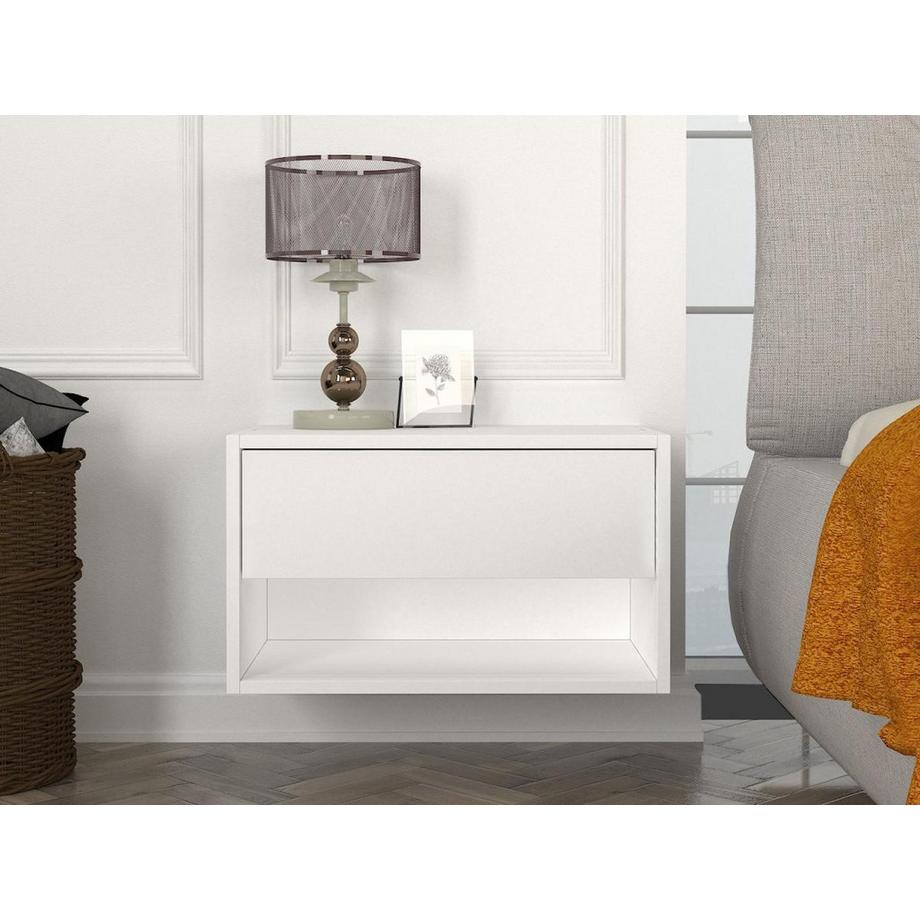 Vente-unique Lot de 2 tables de chevet suspendues - 1 tiroir et 1 niche - Blanc - RITAMI  