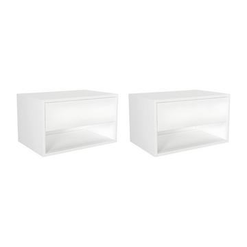 Lot de 2 tables de chevet suspendues - 1 tiroir et 1 niche - Blanc - RITAMI