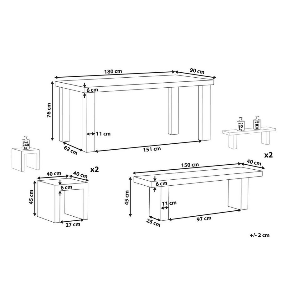 Beliani Garten-Essgruppe für 6 Personen aus Faserzement Industriell TARANTO  