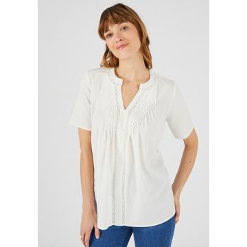 Bluse mit Falten und Makramee