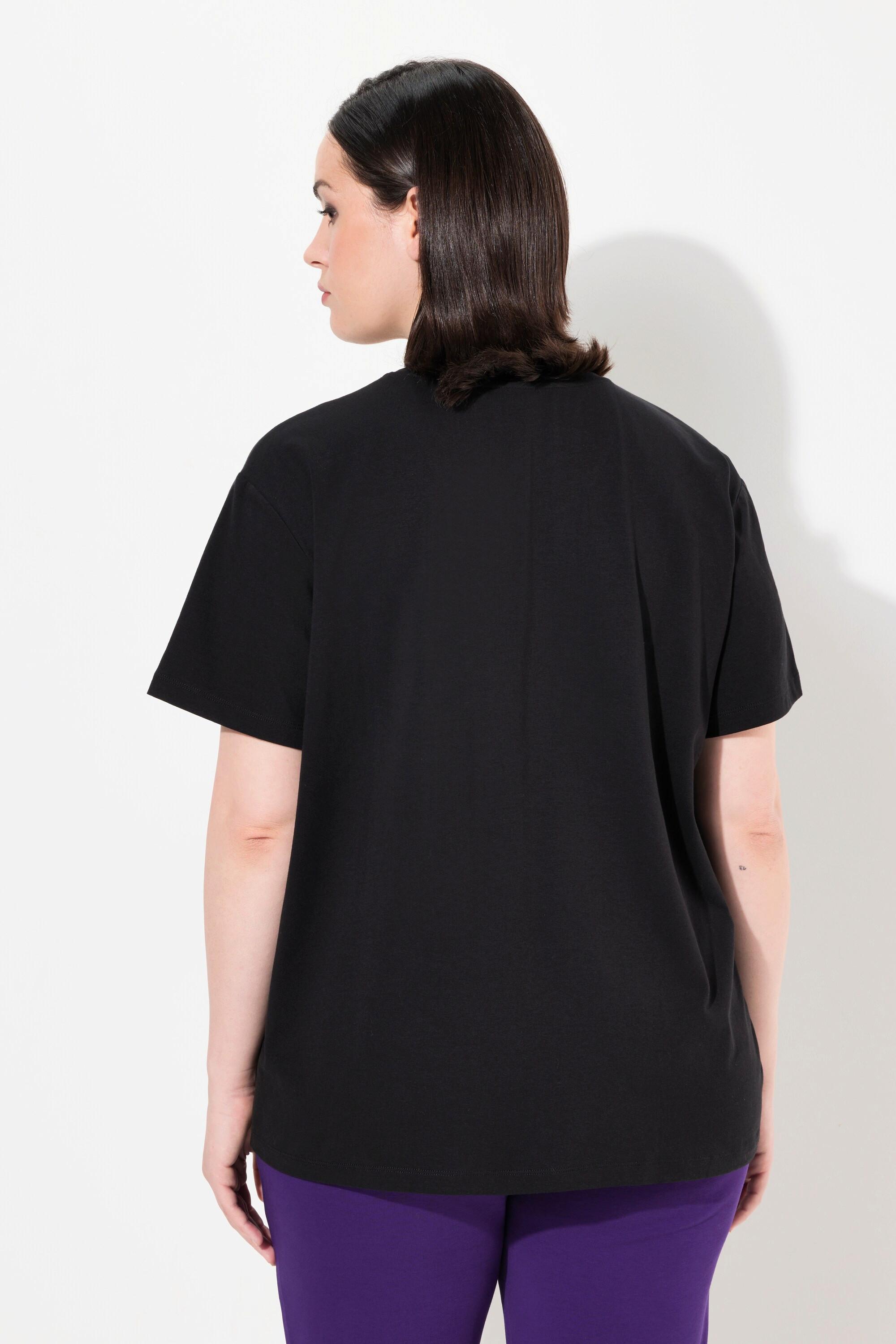 Ulla Popken  T-shirt oversize à col rond et manches courtes, perles et poche poitrine 