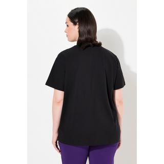 Ulla Popken  T-shirt oversize à col rond et manches courtes, perles et poche poitrine 