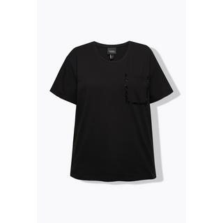 Ulla Popken  T-shirt dal taglio oversize con taschino, perline, scollo a girocollo e mezze maniche 