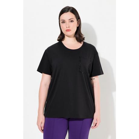 Ulla Popken  T-shirt dal taglio oversize con taschino, perline, scollo a girocollo e mezze maniche 