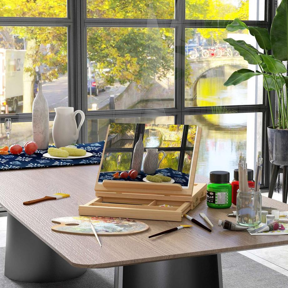 Northio Chevalet Cadre De Civière Valise Chevalet Chevalet De Studio Angle Réglable Pliable Avec Tiroir Bois De Hêtre Naturel  