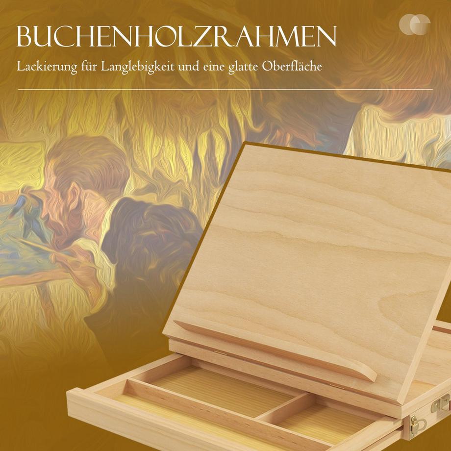 Northio Chevalet Cadre De Civière Valise Chevalet Chevalet De Studio Angle Réglable Pliable Avec Tiroir Bois De Hêtre Naturel  