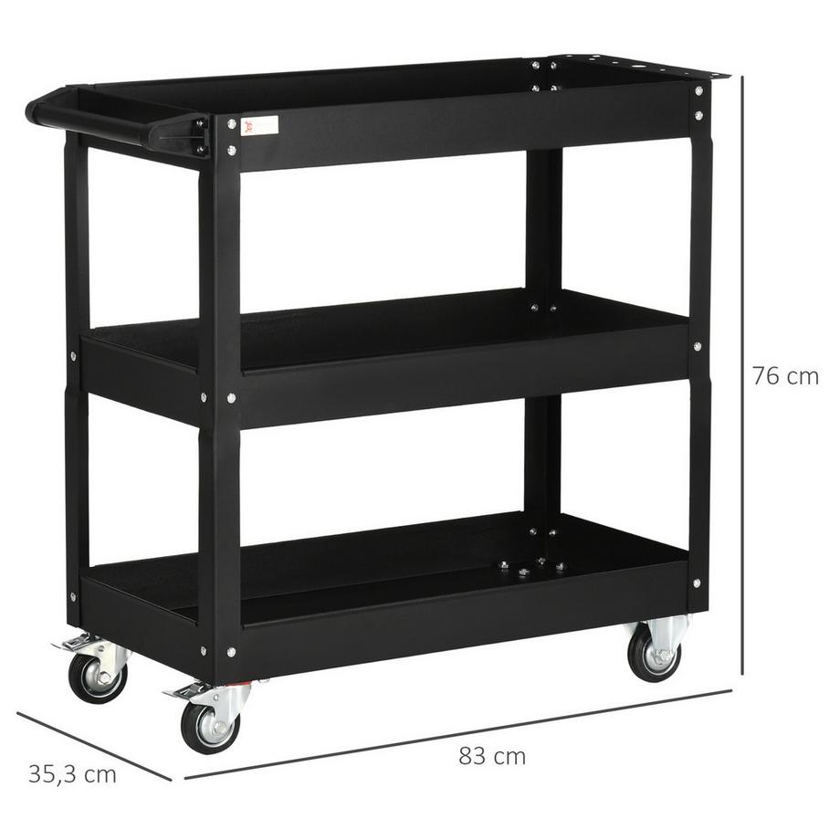 Northio Carrello da officina in acciaio a 3 ripiani su ruote con maniglia - portata max. carico 150 kg - 83 x 35,3 x 76 cm Nero Aosom  