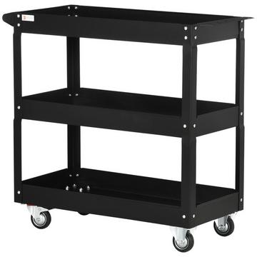 Carrello da officina in acciaio a 3 ripiani su ruote con maniglia - portata max. carico 150 kg - 83 x 35,3 x 76 cm Nero Aosom