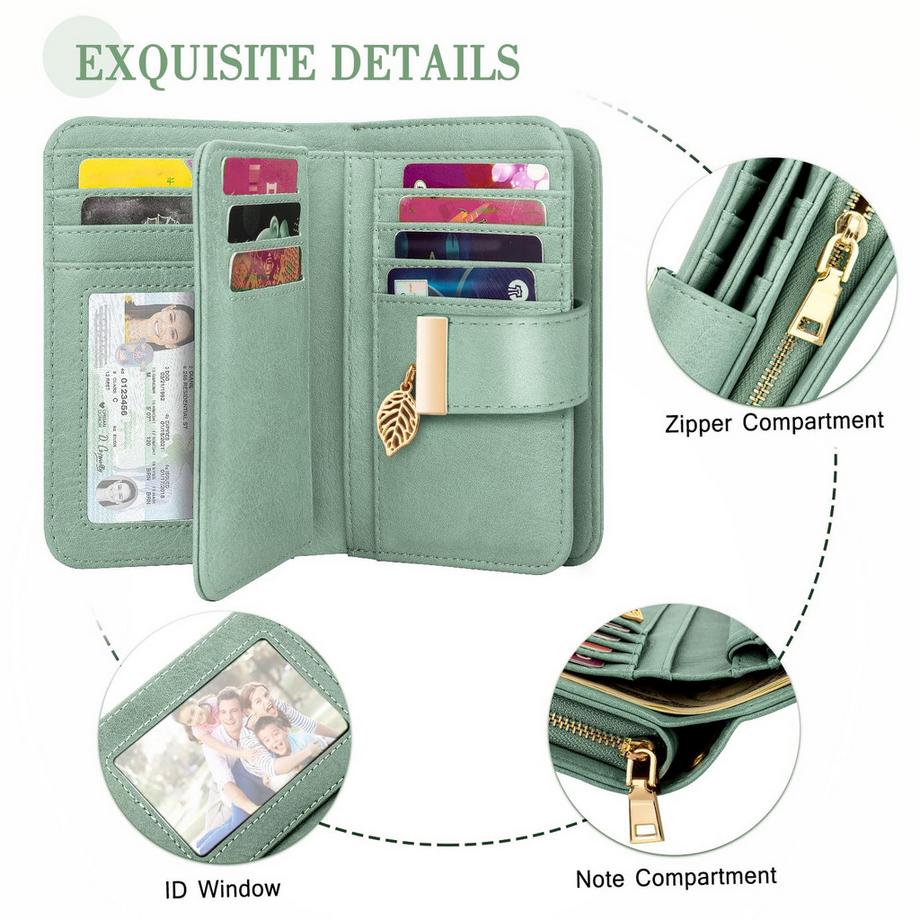 Only-bags.store Portafoglio in pelle Protezione RFID 18 scomparti per carte Cerniera a catena Cordino  