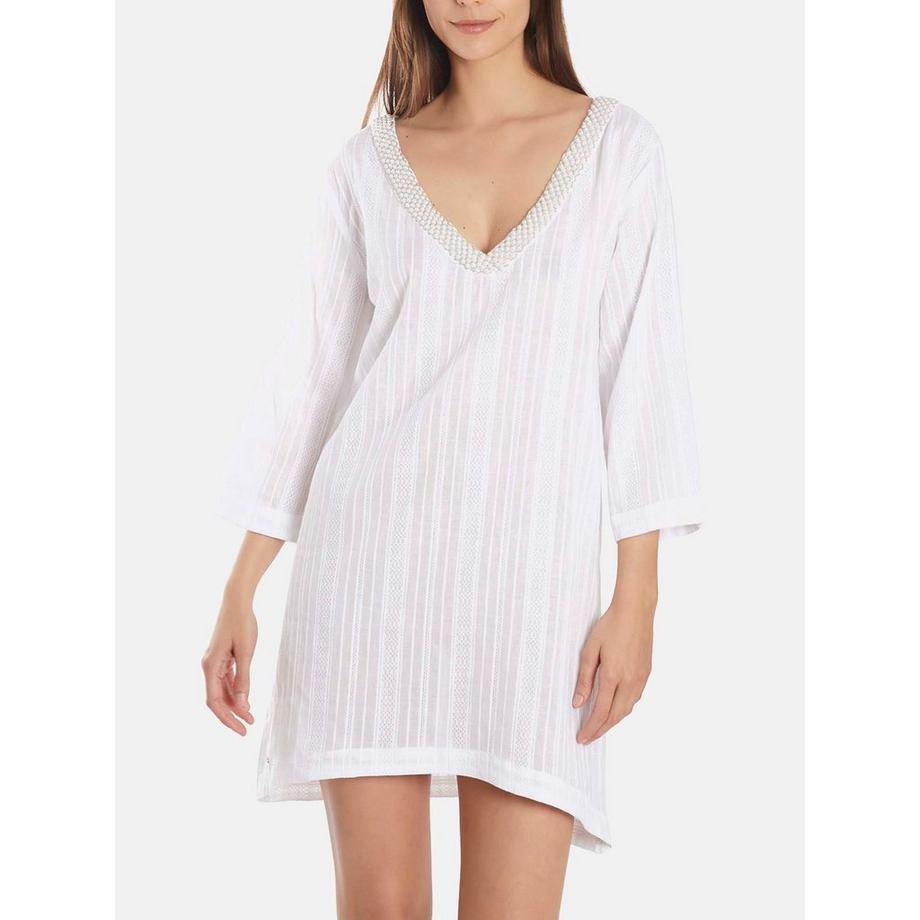 Caftano da spiaggia in perline a maniche tre quarti