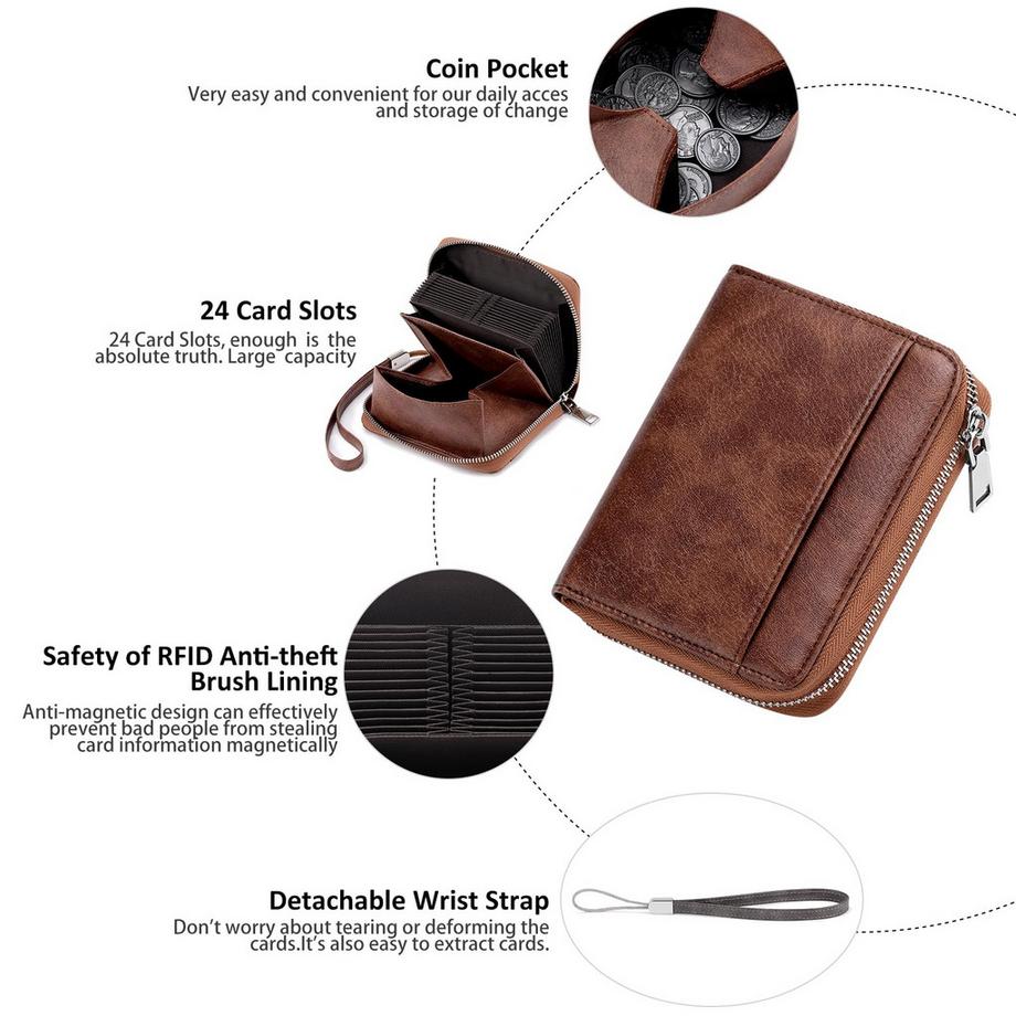 Only-bags.store Brieftasche Leder RFID-Schutz Kreditkartenetui, Brieftasche mit Reißverschluss, Brieftasche im Orgelstil  