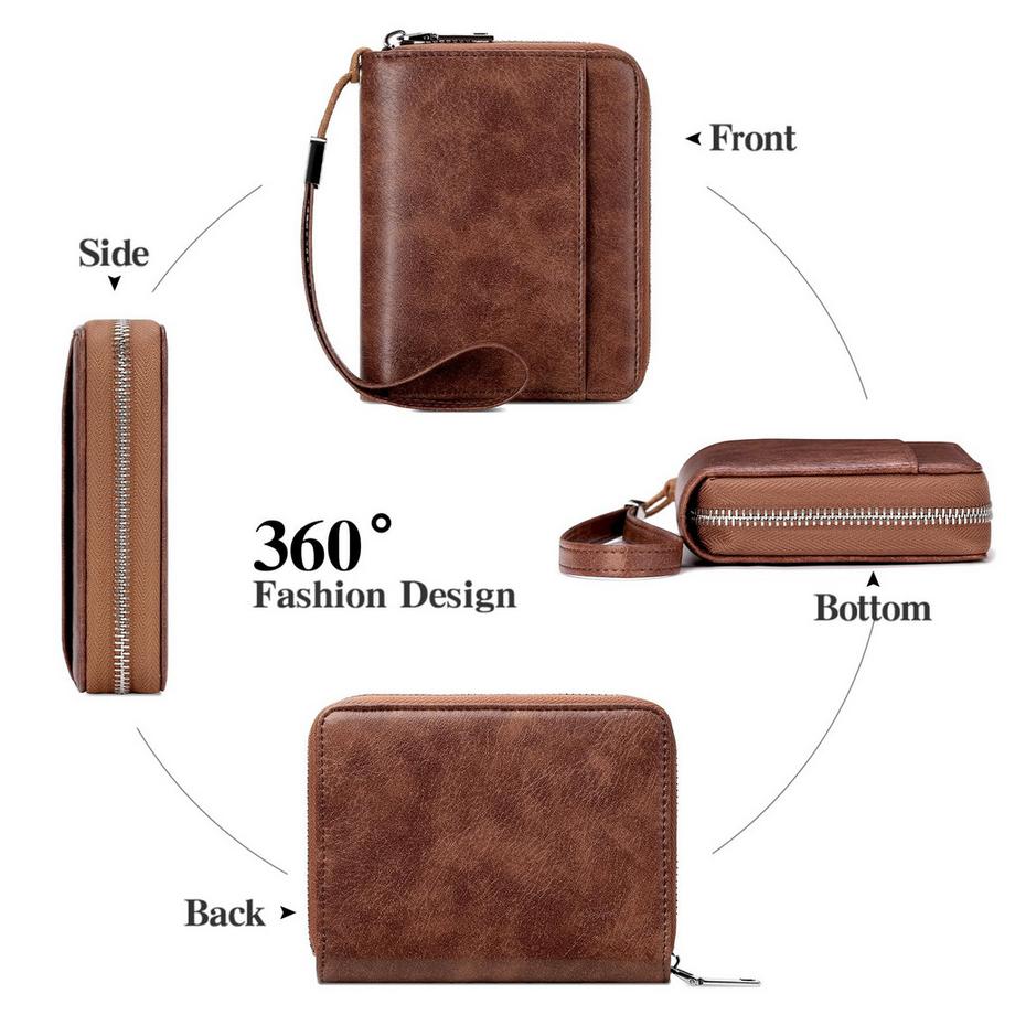 Only-bags.store Brieftasche Leder RFID-Schutz Kreditkartenetui, Brieftasche mit Reißverschluss, Brieftasche im Orgelstil  