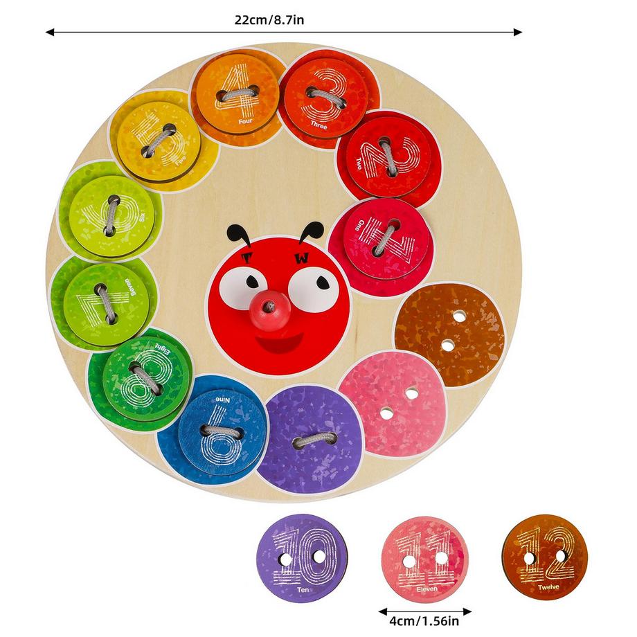 Activity-board  Raupe Fädelspielzeug aus Holz Kleidung und Knöpfe, pädagogisches Lernen im Vorschulalter - Schnürsenkel, Farben zählen, sortieren, Reisespiel 