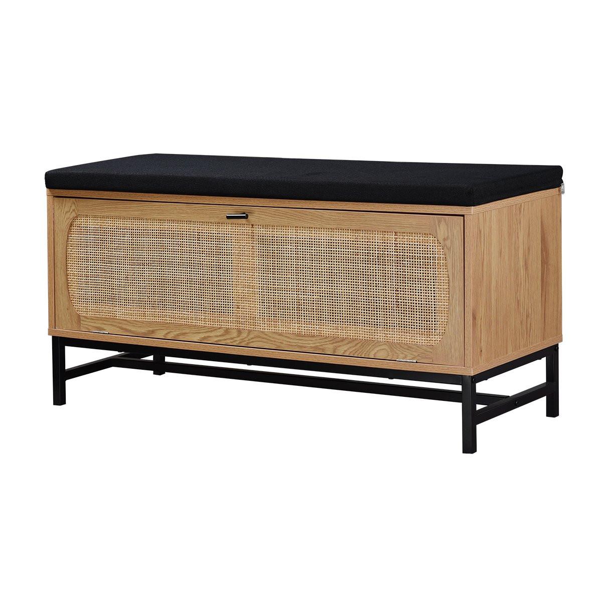 Calicosy Banc avec Rangement Chaussures et Façade en Rotin L100 cm - JAYA  