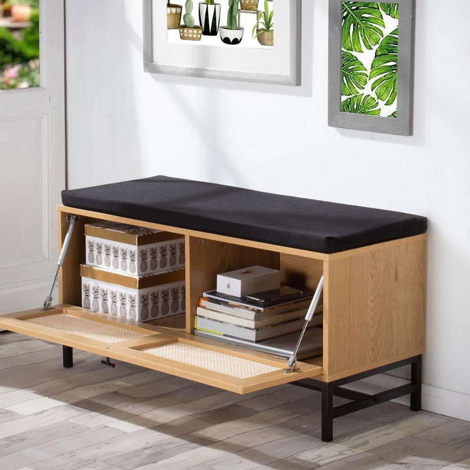 Calicosy Bank mit Schuhablage und Rattanfront - L100 cm  