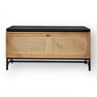 Calicosy Panca portascarpe effetto legno e frontale in rattan L100 cm  