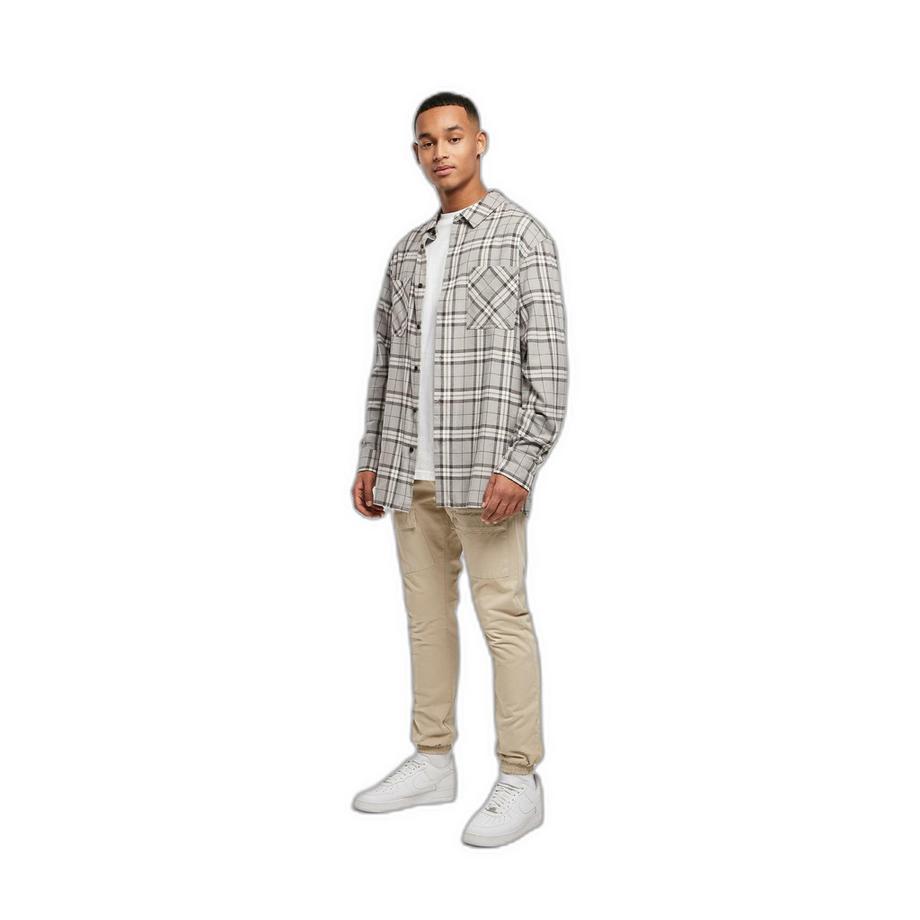 URBAN CLASSICS Camicia Lunga Oversized a Quadri Grigia  