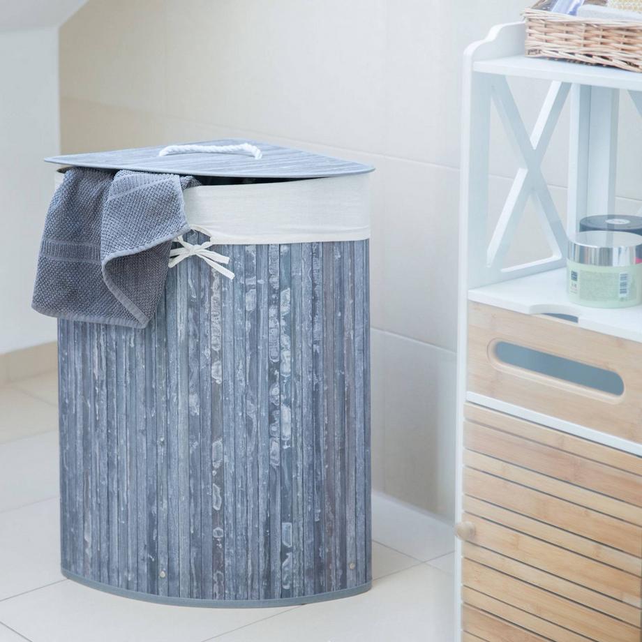 B2X Cesto portabiancheria angolare in bambù  