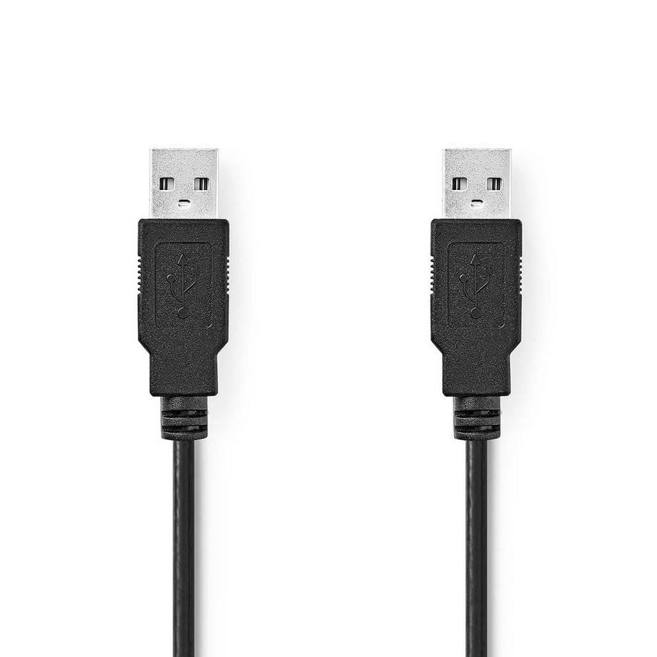 USB-Kabel | USB 2.0 | USB-A-Stecker | USB-A-Stecker | 480 Mbit/s | Vernickelt | 2,00m | Rund | PVC | Schwarz | Etikett