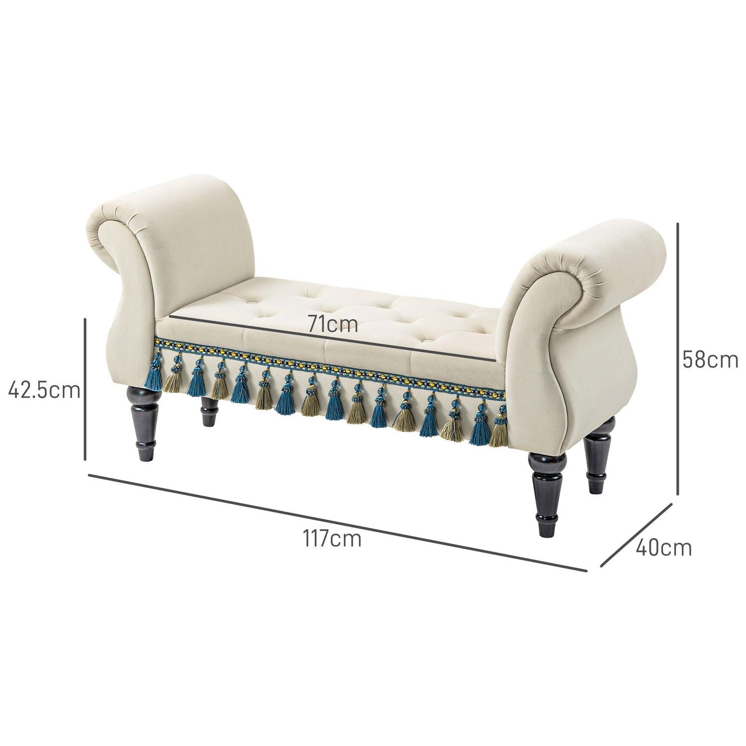 Northio Banquette rembourrée pour chambre à coucher, avec espace de rangement, accoudoir, pieds en bois, design vintage, aspect velours, capacité de charge 150 kg, 117 x 40 x 58 cm, beige  