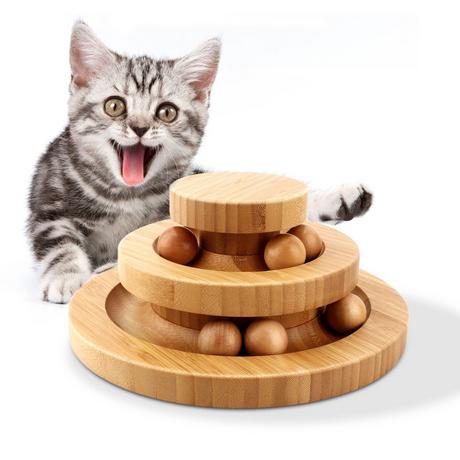 Alopini  Interaktives hölzernes Katzenspielzeug doppellagigierender Ball Schaukelrolle für Katzen 
