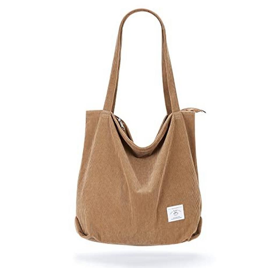 cord Tasche Umhängetasche mit Reißverschluss, Groß Shopper Tasche Tote Bag Handtasche