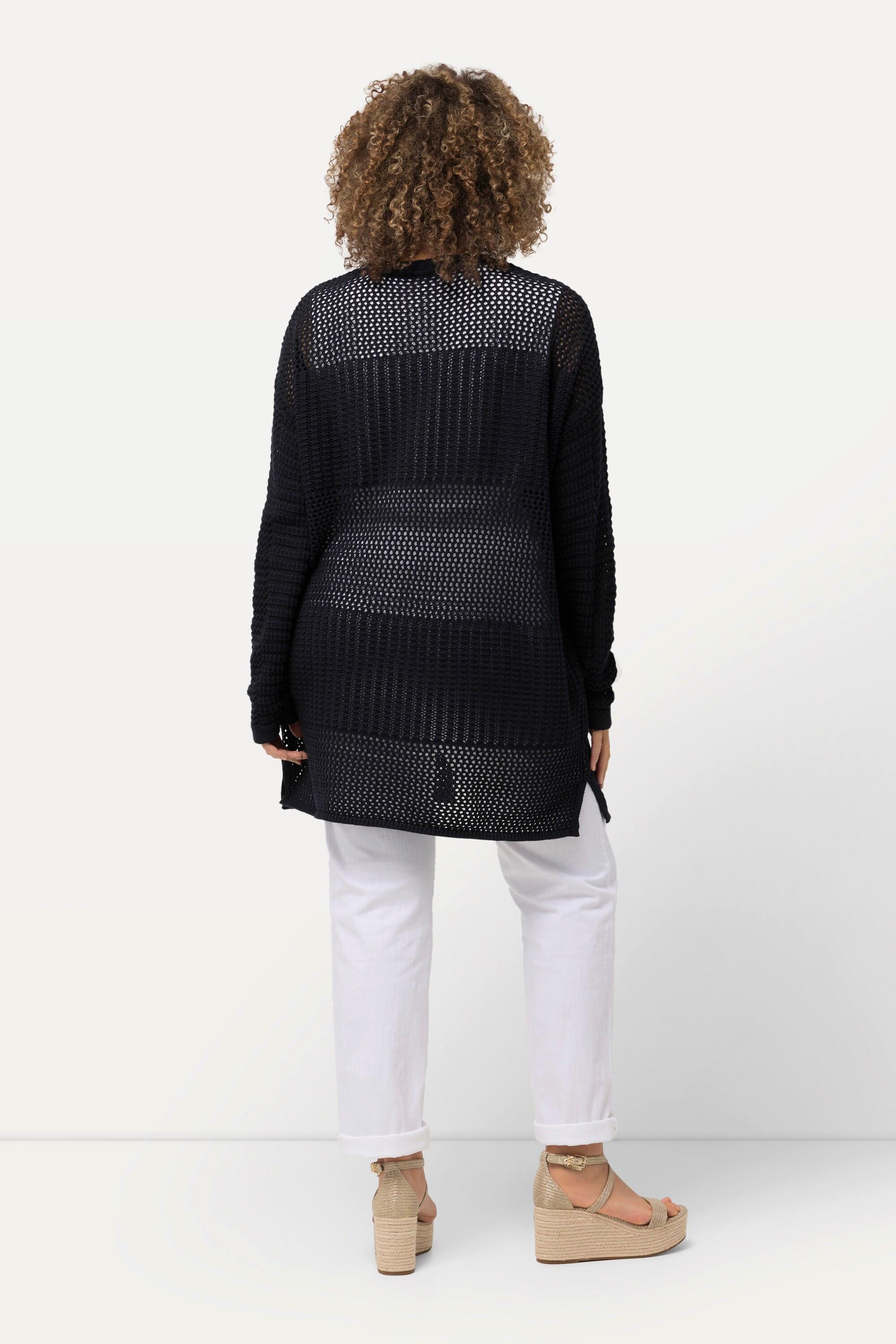 Ulla Popken Cardigan Oversize Maille Ajourée Rayé  