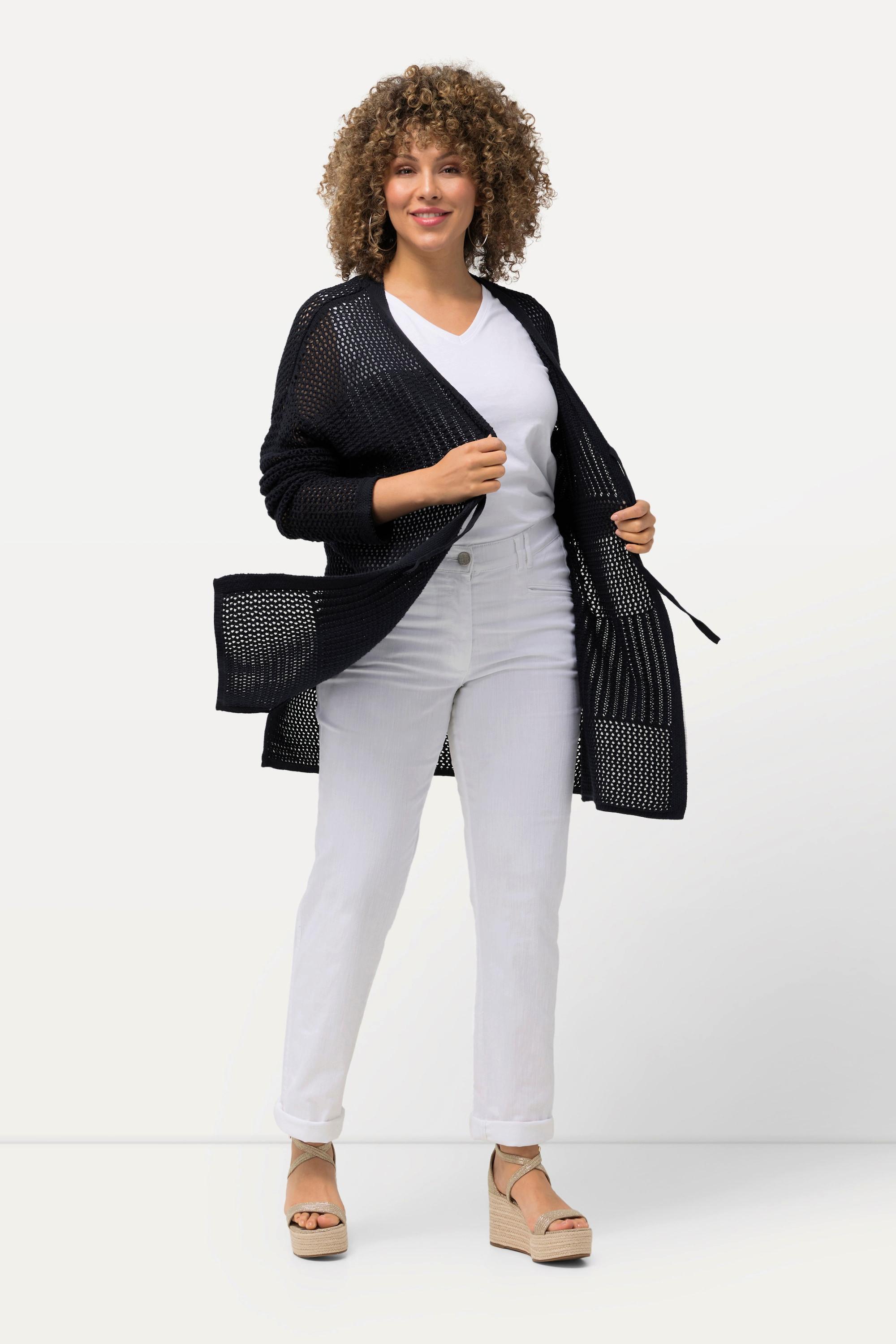 Ulla Popken Cardigan Oversize Maille Ajourée Rayé  