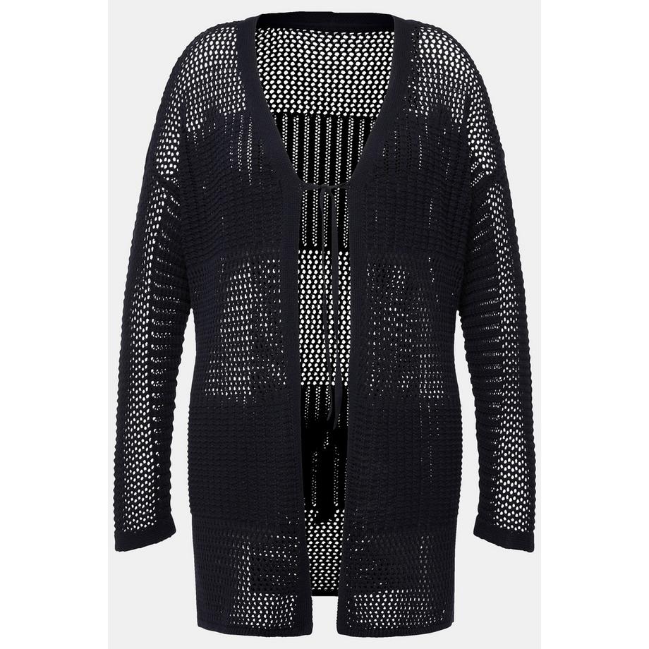 Ulla Popken Oversized Lochstrick Gestreifte Strickjacke  