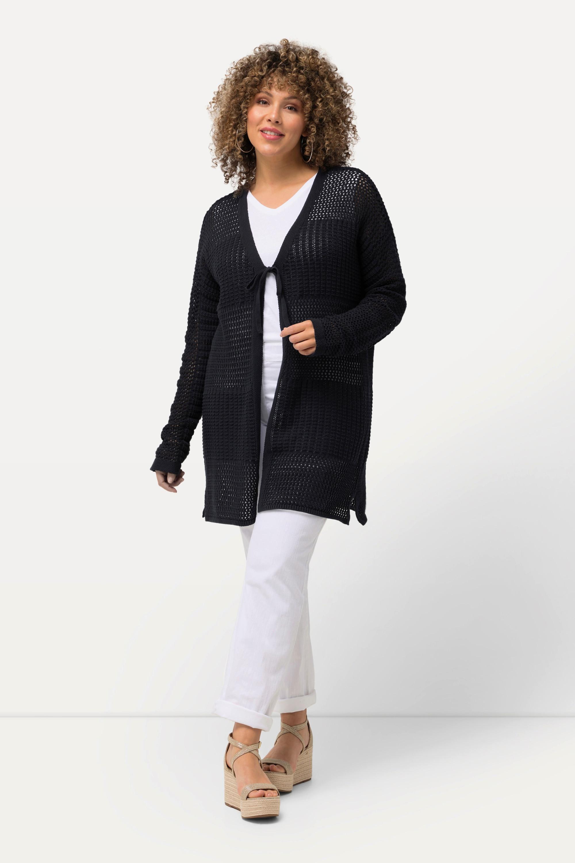 Ulla Popken Cardigan Oversize Maille Ajourée Rayé  