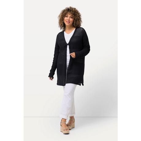 Ulla Popken Cardigan Oversize Maille Ajourée Rayé  