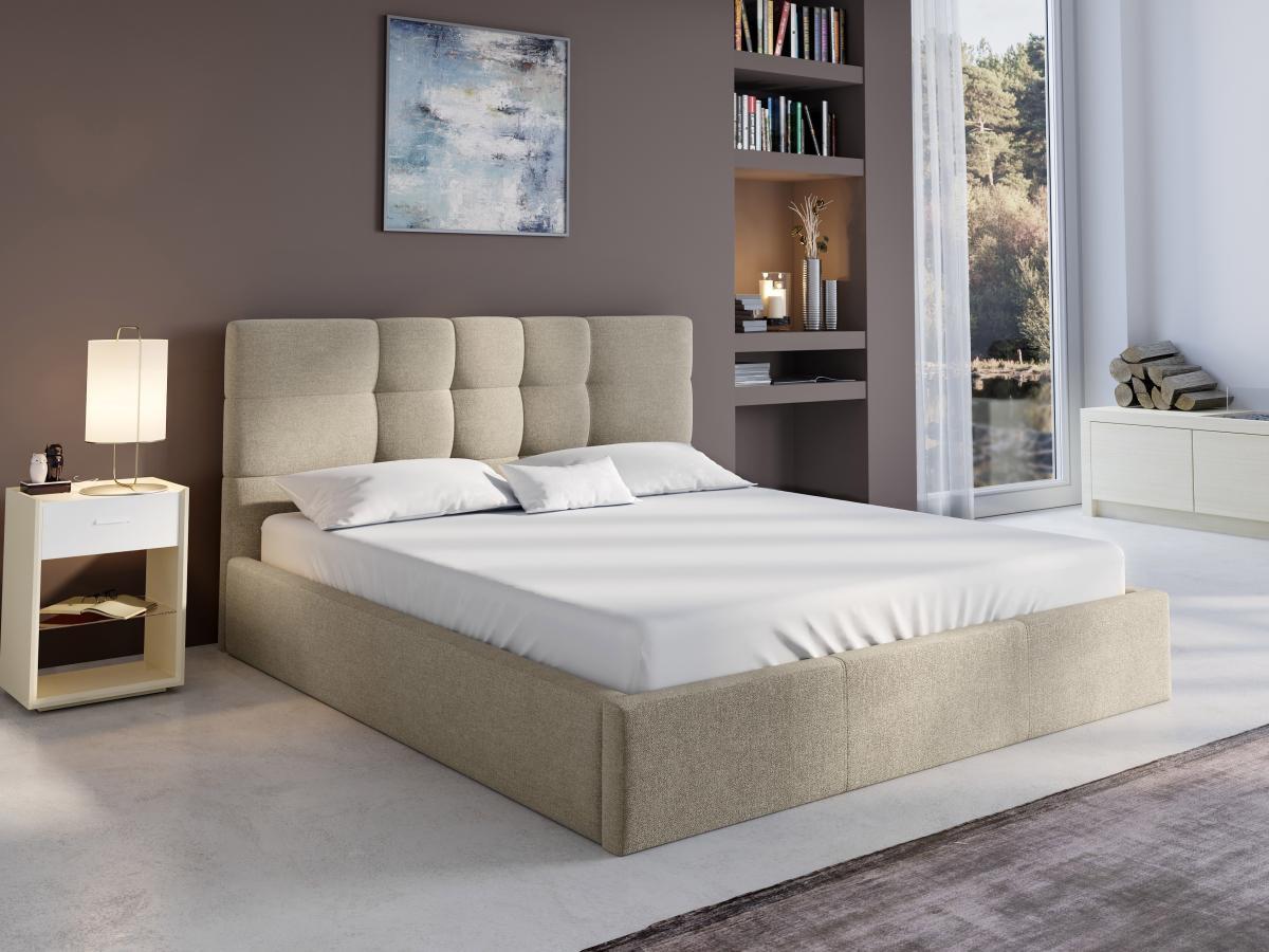 PASCAL MORABITO Letto con contenitore 160 x 200 cm Tessuto Beige - ELIAVA di Pascal Morabito  