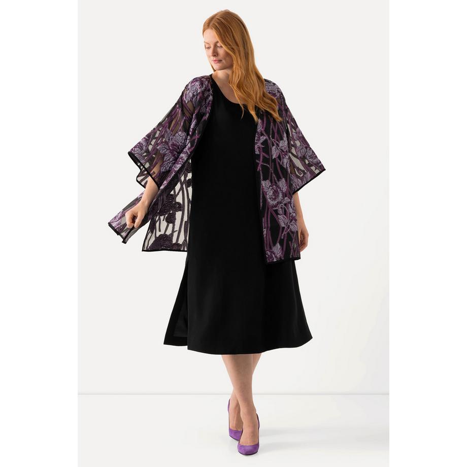 Ulla Popken Acetat Midikleid A-Linie Rundhals ärmellos mit Taschen  