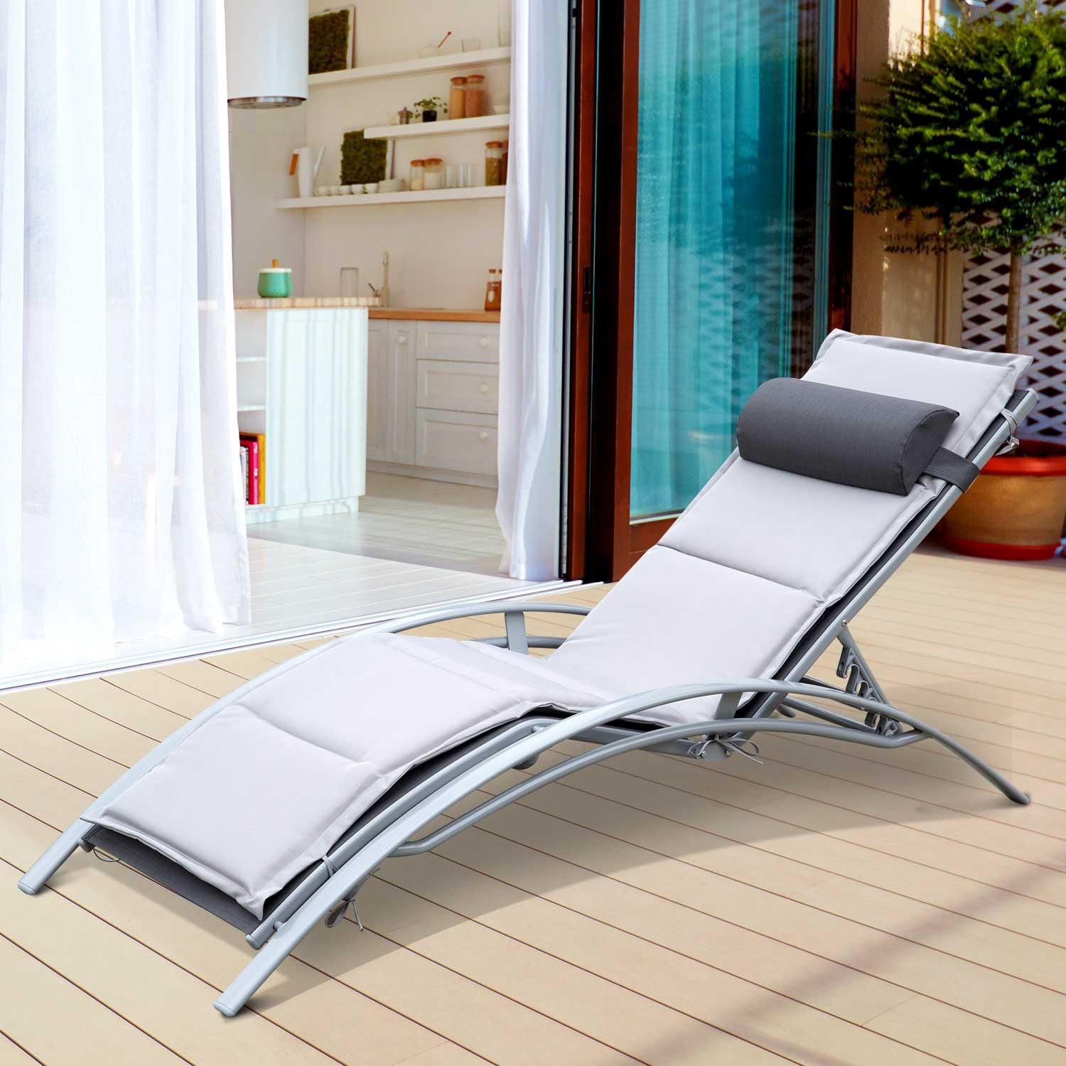 Outsunny  Transat De Jardin Chaise Longue De Jardin Chaise De Relaxation Chaise Longue En Aluminium Réglable Gris 170 X 64 X 82 Cm 