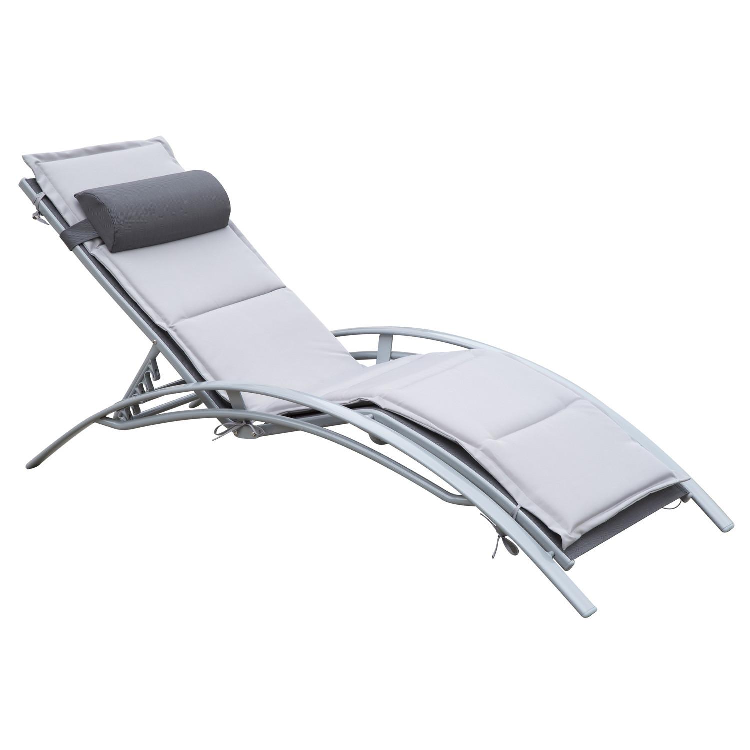 Outsunny  Transat De Jardin Chaise Longue De Jardin Chaise De Relaxation Chaise Longue En Aluminium Réglable Gris 170 X 64 X 82 Cm 