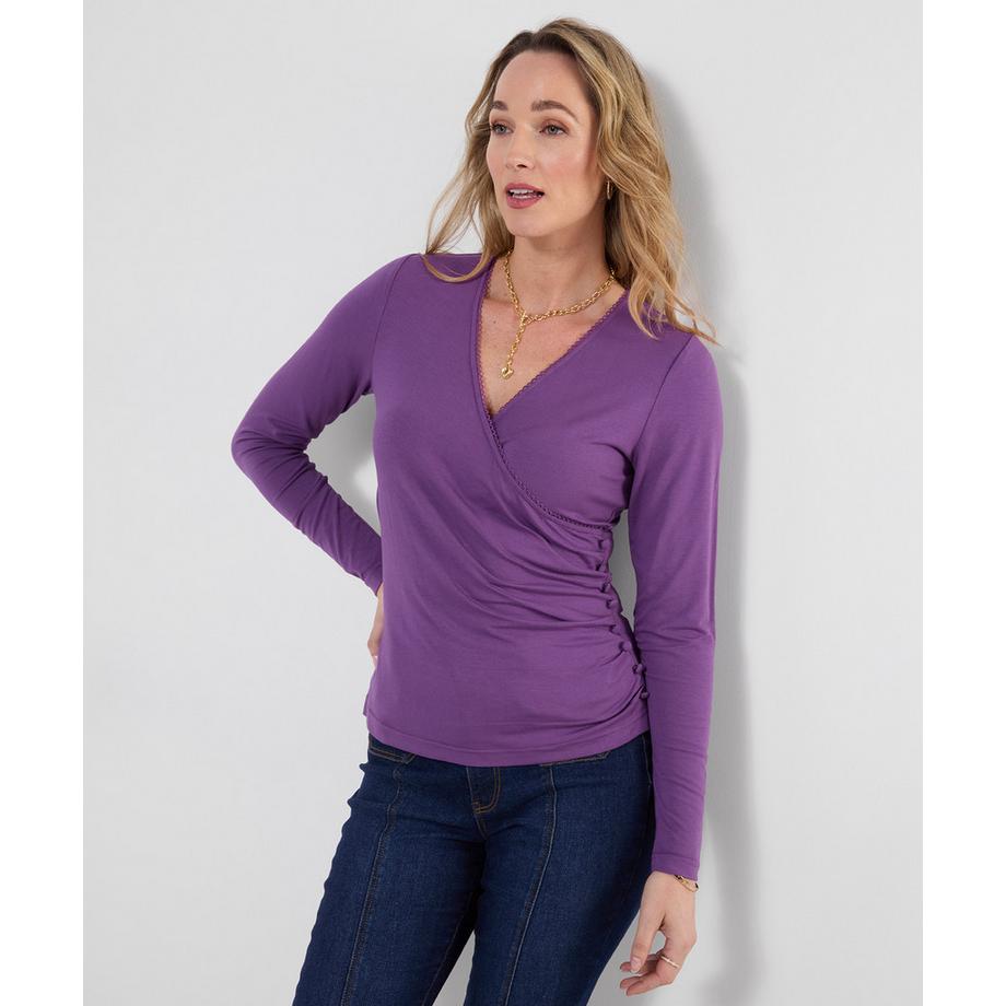 Wunderschönes Henley-Shirt aus Jersey in Wickeloptik