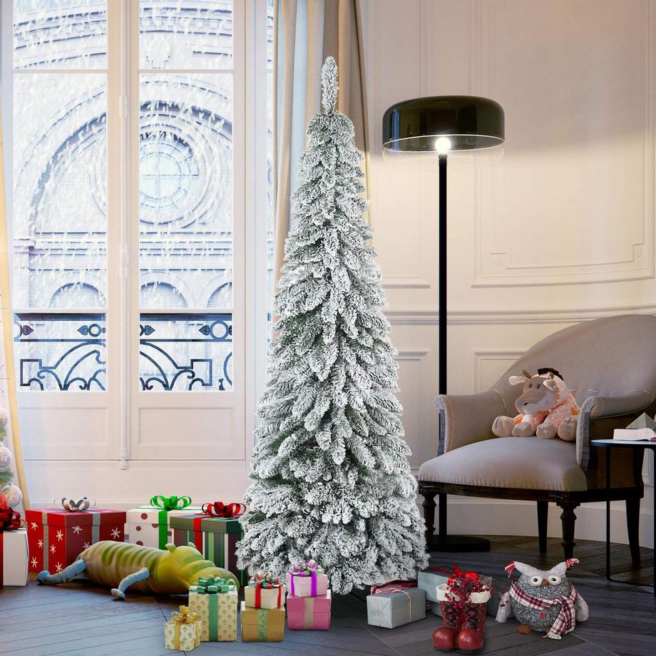 Northio Sapin de Noël artificiel Sapin de Noël artificiel 180 cm avec neige artificielle et socle, 523 pointes de branches pour une décoration festive  