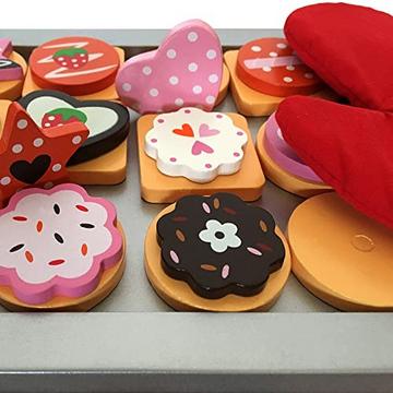 Ensemble de biscuits et de biscuits en bois, 26 pièces, ensemble de jeu pour enfants, biscuits magnétiques avec garnitures interchangeables, gant et plaque à pâtisserie