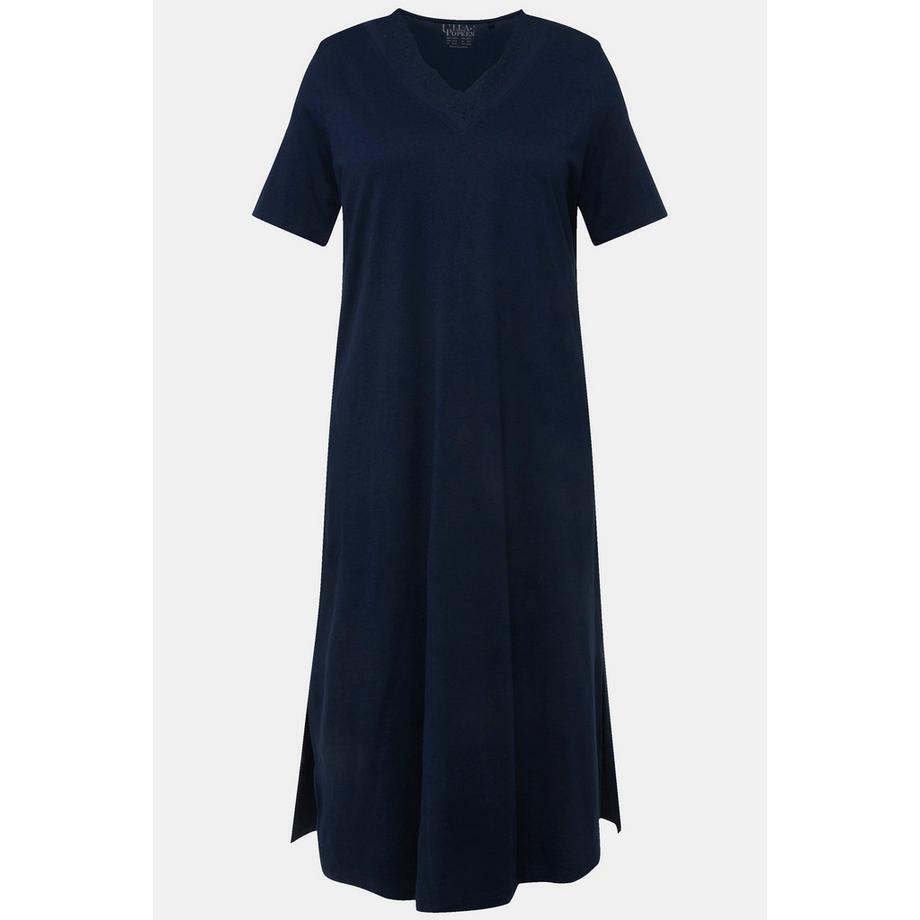 Ulla Popken Nachthemd Lochstickerei V-Ausschnitt Halbarm Modal  