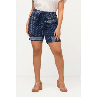 Ulla Popken  Short en molleton Rose, imprimé vintage, taille élastique, ceinture à nouer 